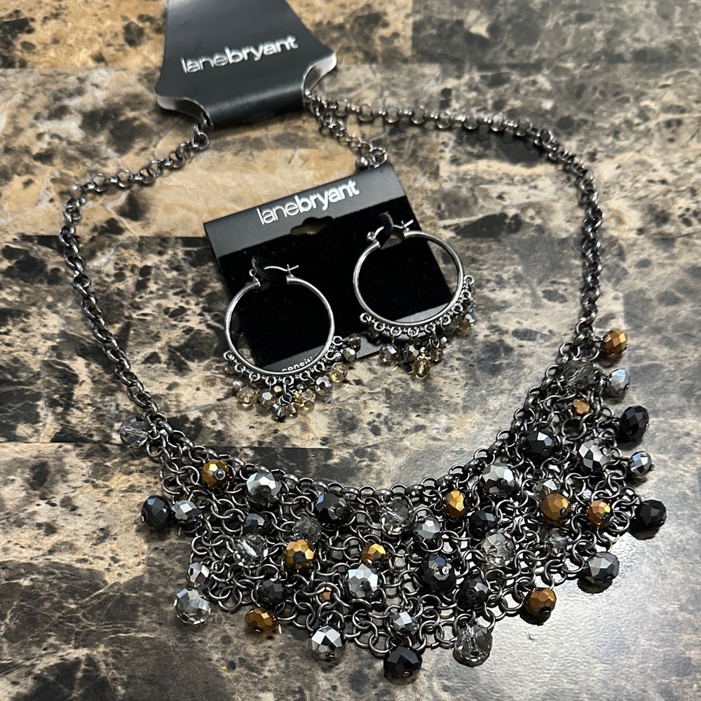 Lane Bryant Black and Gold Necklace Set